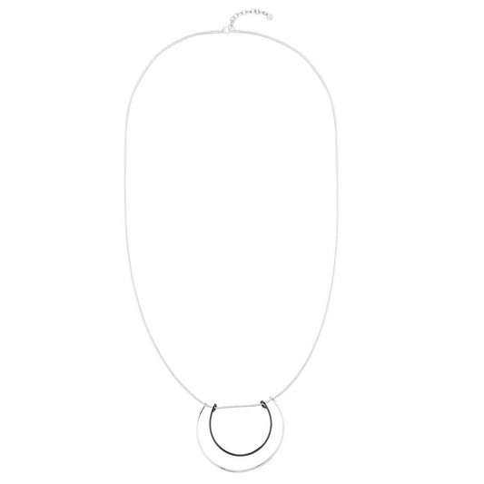 Dome Geometric Long Necklace - Silver-Black