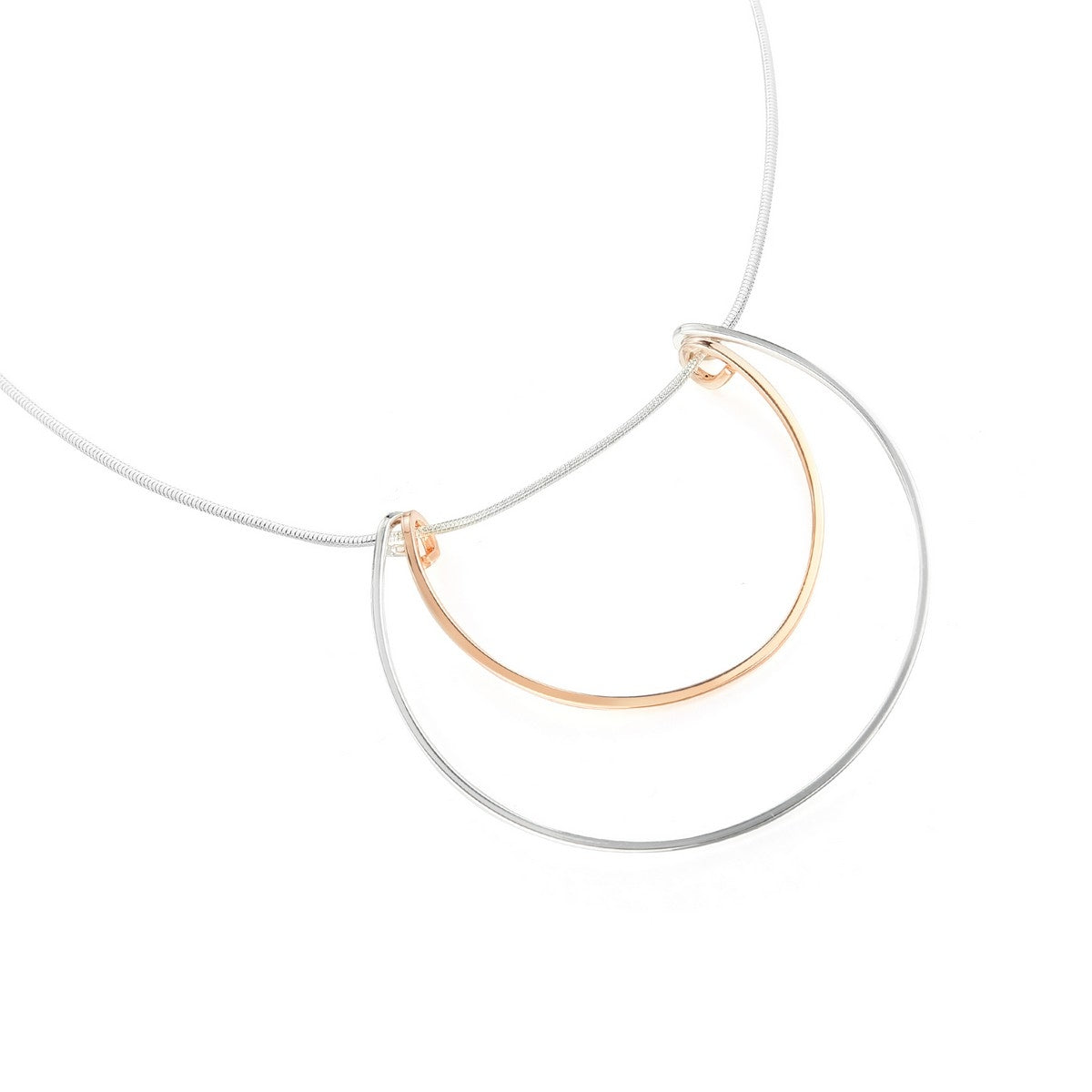 Dome Geometric Long Necklace - Silver-Rose Gold