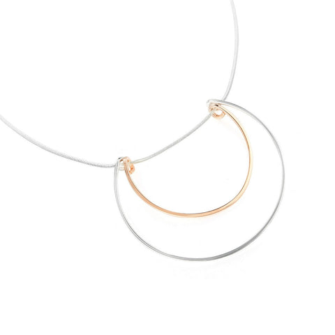 Dome Geometric Long Necklace - Silver-Rose Gold