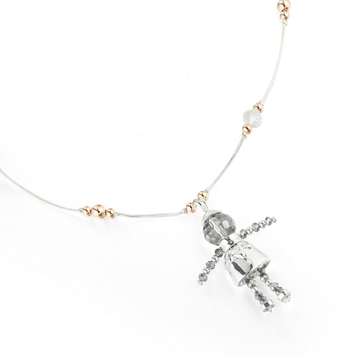 Doll Figure Pendant Long Necklace - Silver