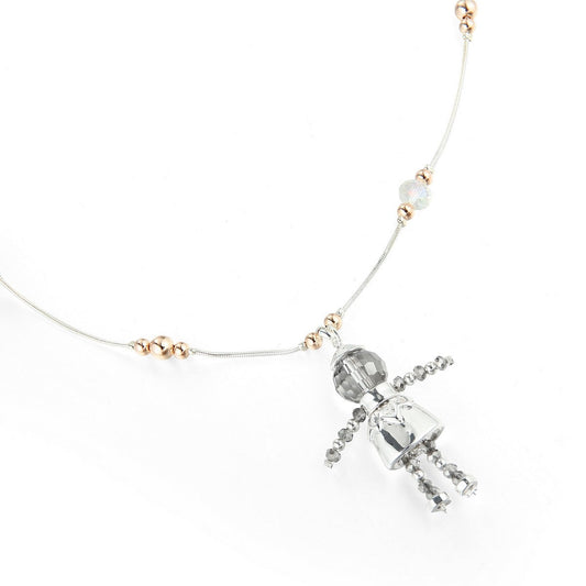 Doll Figure Pendant Long Necklace - Silver
