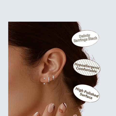 3 Pairs Sterling Silver Stud Hoop Earrings