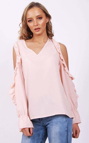 Cold Shoulder Ruffle Detail Blouse Top