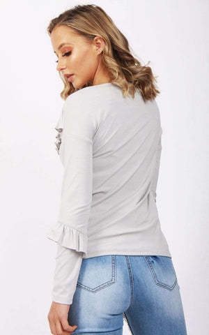 Cross Over Ruffle Detail Long Sleeve Jumper Top