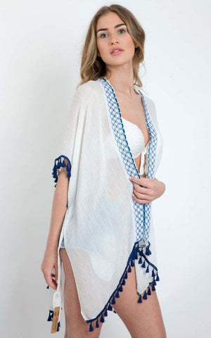 Embroidered Open Front Tassel Kimono