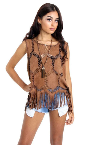Fringe Faux Suede Crochet Top Tassel
