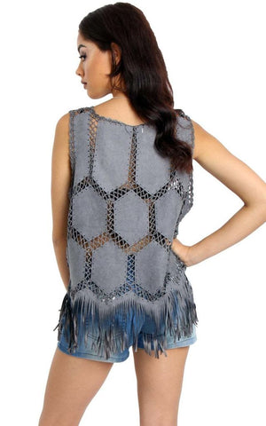 Fringe Faux Suede Crochet Top Tassel