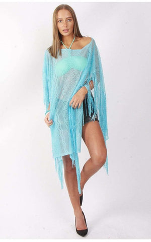Sheer Lace Tassel Kaftan Top Cover Up