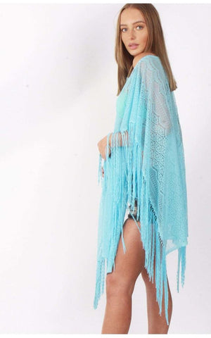 Sheer Lace Tassel Kaftan Top Cover Up