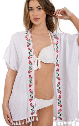 Floral Embroidery Tassel Kimono