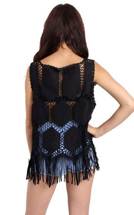 Fringe Faux Suede Crochet Top Tassel