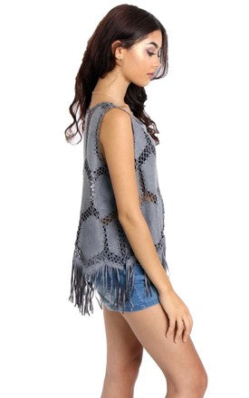 Fringe Faux Suede Crochet Top Tassel