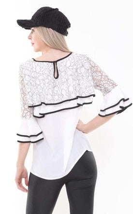 Lace Ruffle 3/4 Sleeve Blouse Top