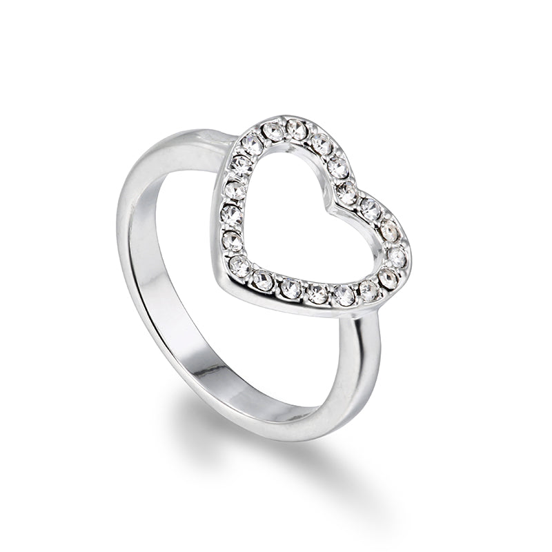 Open Heart Diamante Ring - Silver