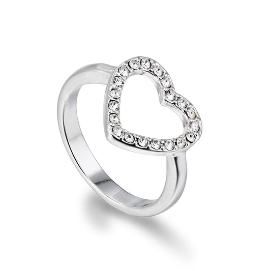 Open Heart Diamante Ring - Silver