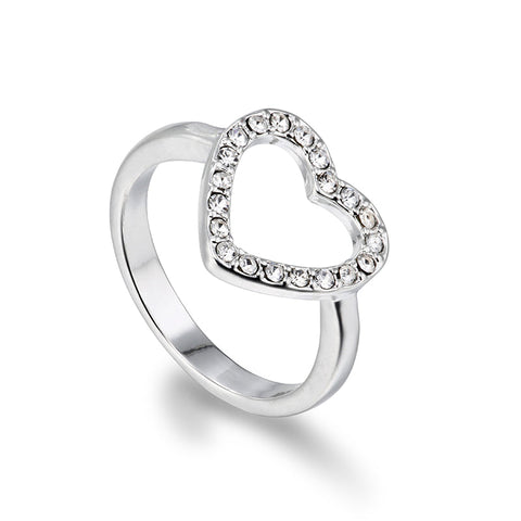 Open Heart Diamante Ring - Silver
