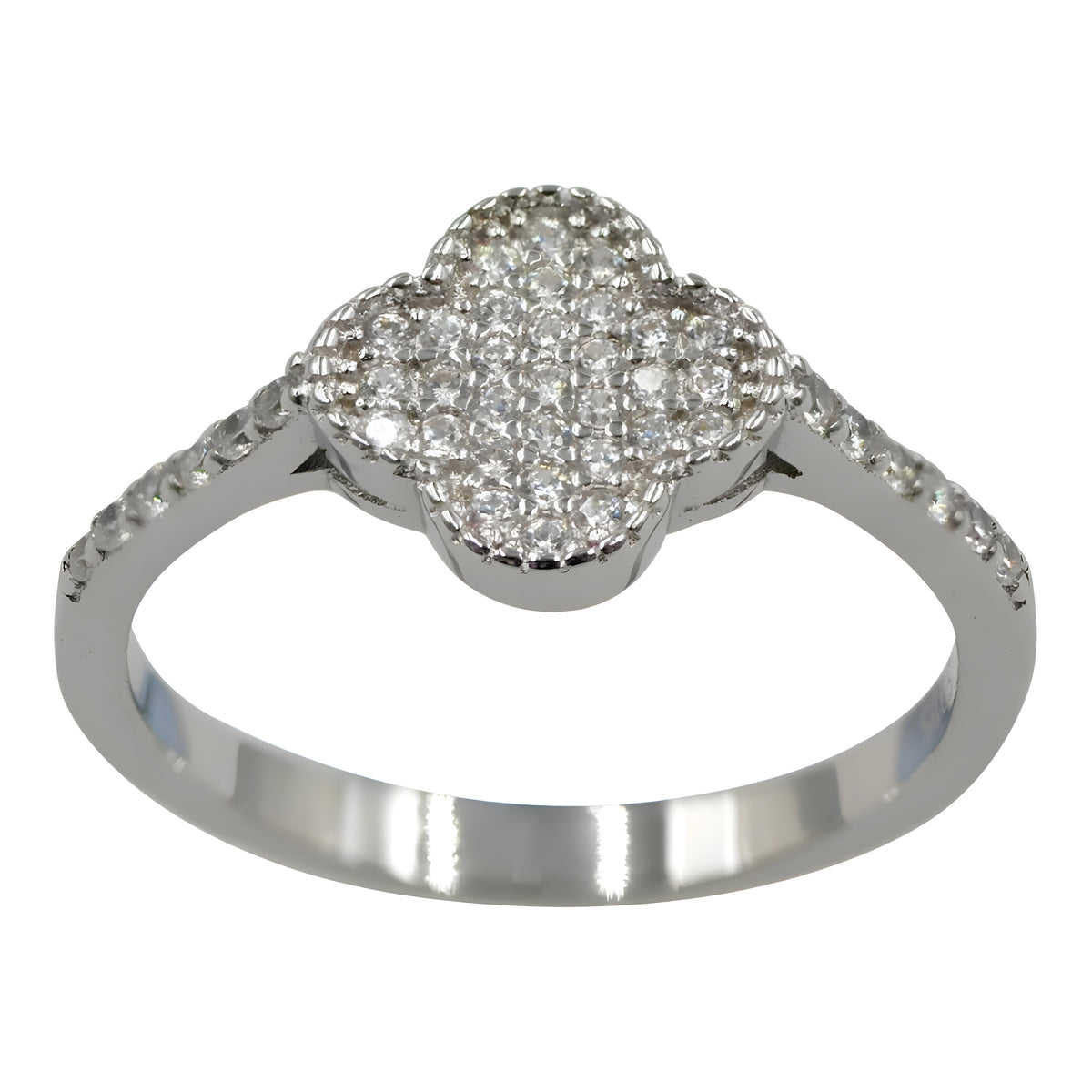 Silver Clear CZ Flower Ring