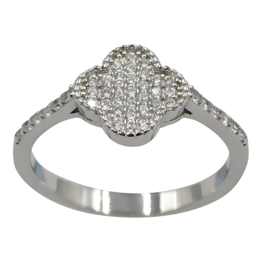 Silver Clear CZ Flower Ring