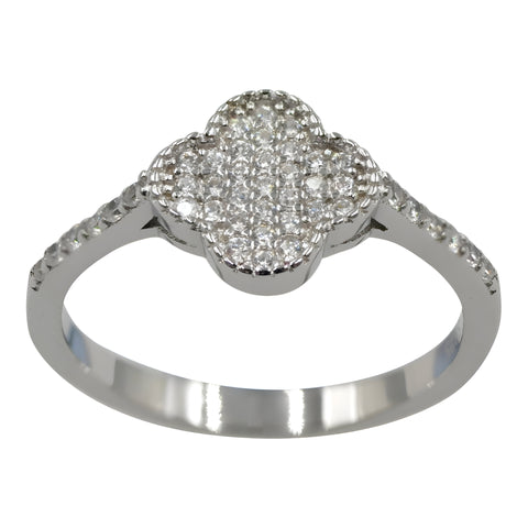 Silver Clear CZ Flower Ring
