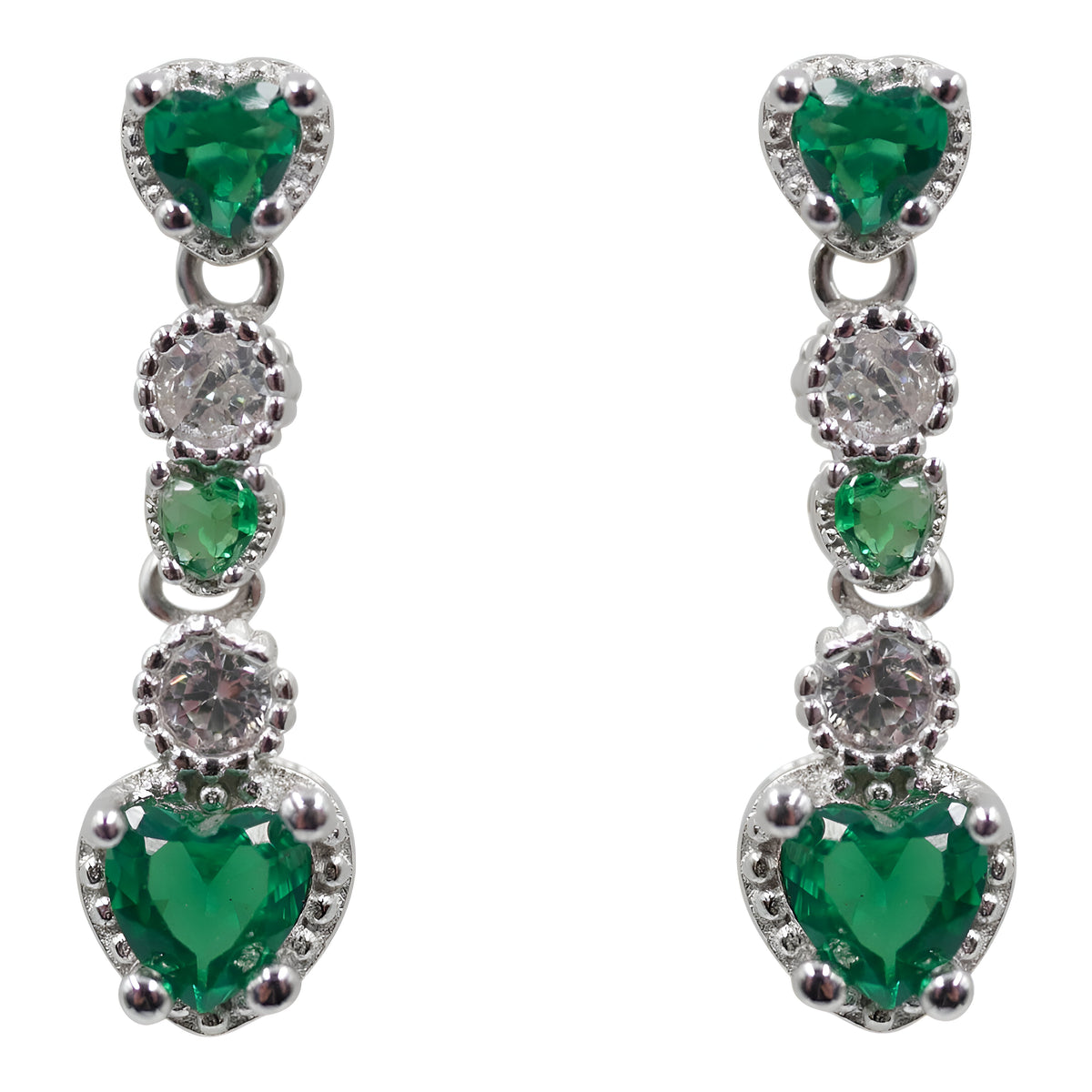 Silver Clear & Emerald CZ Drop Earrings