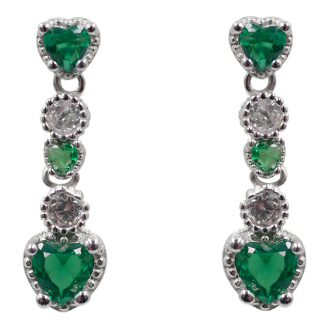 Silver Clear & Emerald CZ Drop Earrings