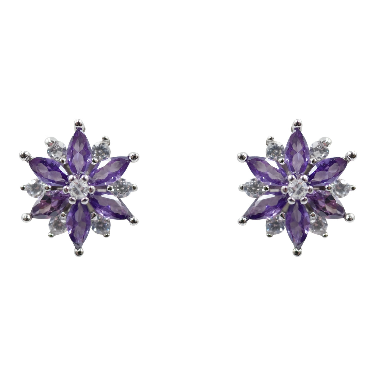 Silver Clear & Amethyst CZ Stud Earrings
