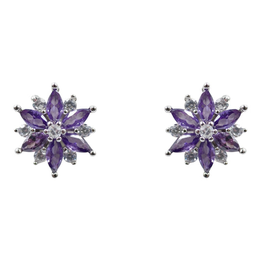 Silver Clear & Amethyst CZ Stud Earrings