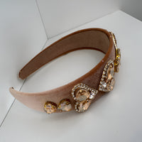 Handmade Rhinestone Headband Beige