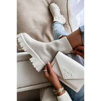 Beige Chunky Sock Ankle Boots – Stretch Knit Booties with Thick Sole
