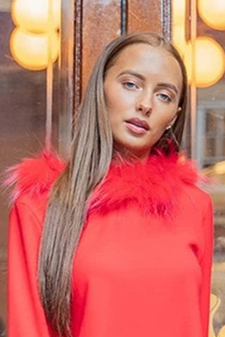 Oversized Fur Trim Collar Knitted Jumper