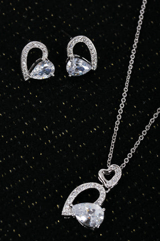 Cubic Zirconia Heart Necklace & Earring Sets