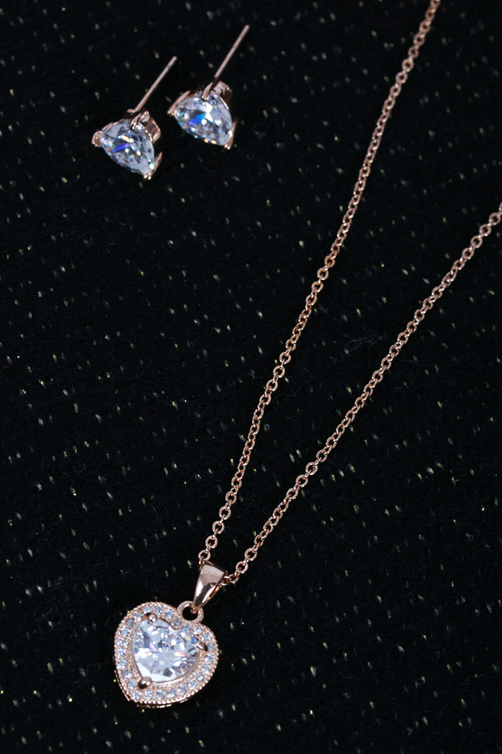 Cubic Zirconia Heart Necklace & Earring Gift Set