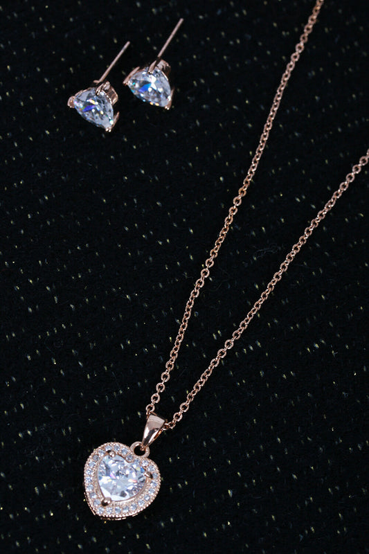Cubic Zirconia Heart Necklace & Earring Gift Set