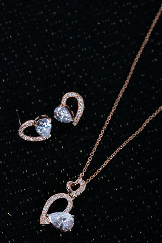 Cubic Zirconia Heart Necklace & Earring Sets