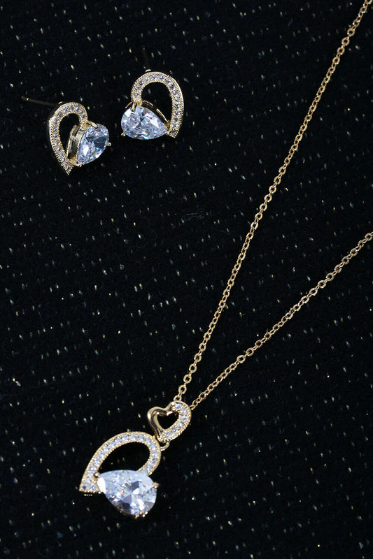 Cubic Zirconia Heart Necklace & Earring Sets