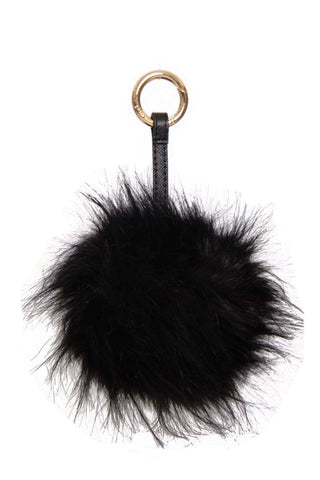 FAUX Raccoon Pom Pom Keyring Charm with Leather Strap