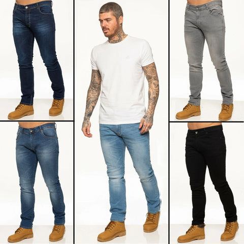 Mens Jeans Slim Fit Stretch Skinny Denim Trousers Cotton Pants All UK Sizes