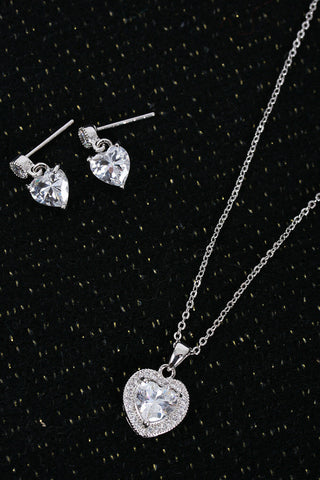 Cubic Zirconia Heart Necklace & Earring Gift Set