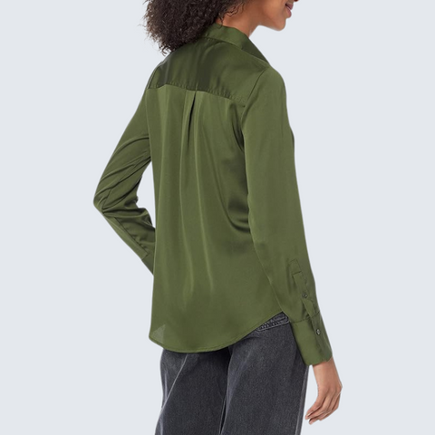 Classic Satin Button Down Blouse for Women