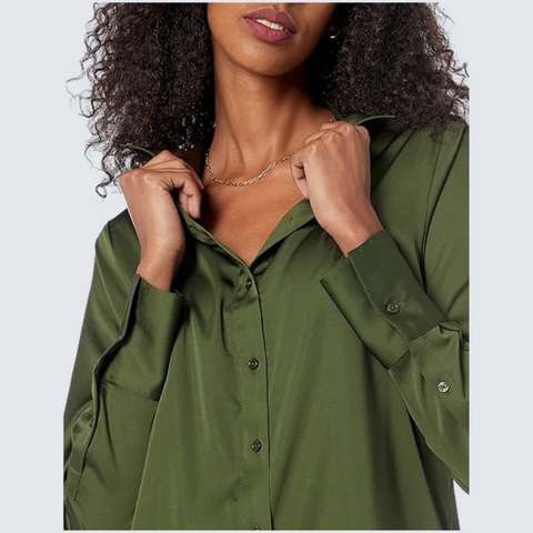 Classic Satin Button Down Blouse for Women