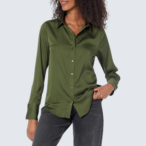 Classic Satin Button Down Blouse for Women
