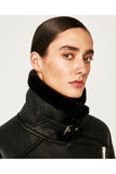 Aviator Fleece Lined Belted Biker Jacket Coat With Silver Buckle