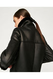 Aviator Fleece Lined Belted Biker Jacket Coat With Silver Buckle