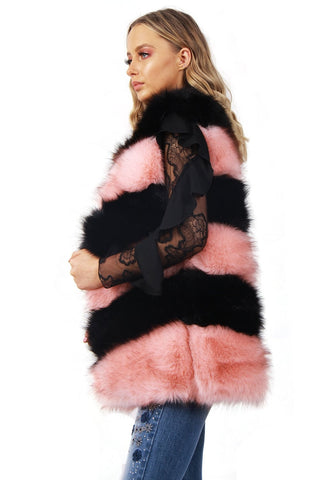 Black and Pink Stripe Faux Fur Gilet