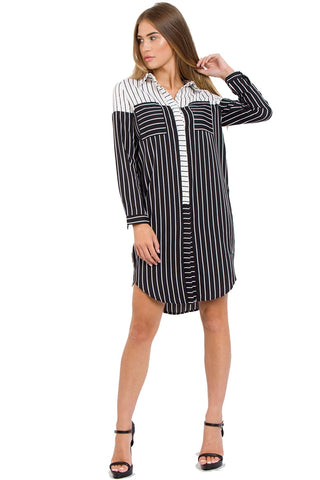 Black and White Striped Longline Shirt With Split Side