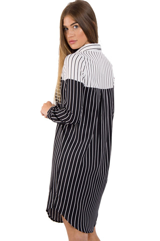 Black and White Striped Longline Shirt With Split Side