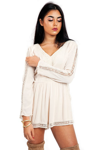 Cream Crochet Lace Detail Tie Back Playsuit