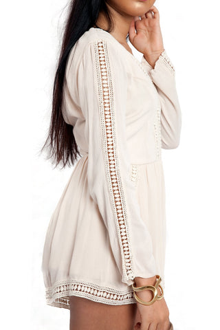 Cream Crochet Lace Detail Tie Back Playsuit