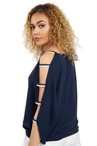 Cut Out Sleeves Top with Tie Front