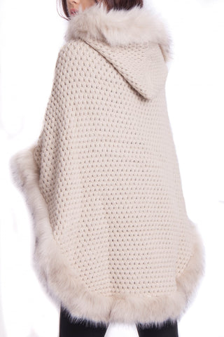 Faux Fur Knitted Hood Poncho
